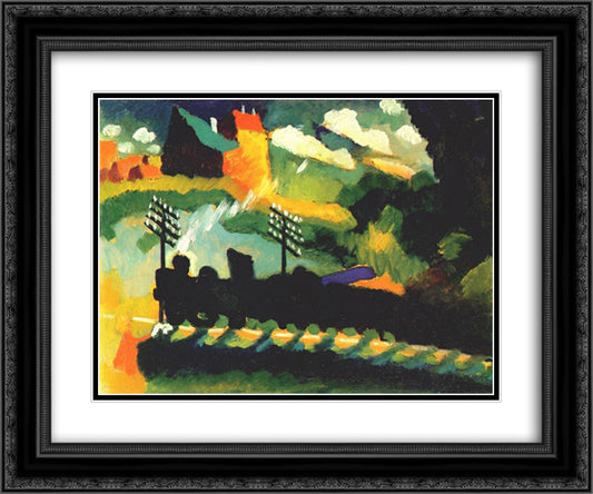 Murnau view with railway and castle 24x20 Black Ornate Wood Framed Art Print Poster with Double Matting by Kandinsky, Wassily