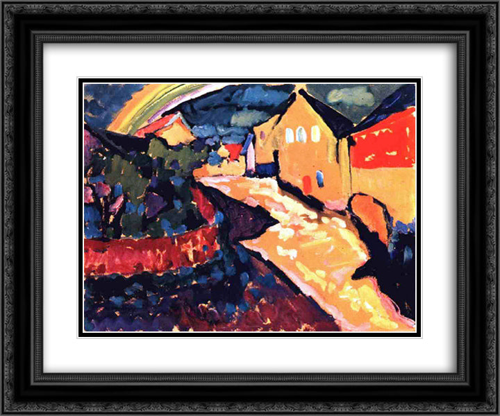 Murnau with rainbow 24x20 Black Ornate Wood Framed Art Print Poster with Double Matting by Kandinsky, Wassily