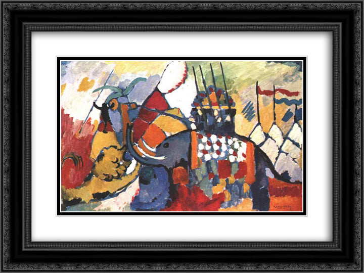 The elephant 24x18 Black Ornate Wood Framed Art Print Poster with Double Matting by Kandinsky, Wassily