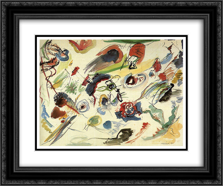 Untitled (First abstract watercolor) 24x20 Black Ornate Wood Framed Art Print Poster with Double Matting by Kandinsky, Wassily