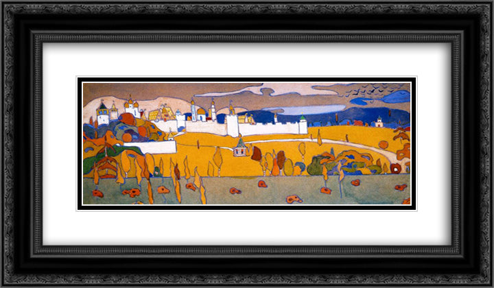 Walled City in Autumn Landscape 24x14 Black Ornate Wood Framed Art Print Poster with Double Matting by Kandinsky, Wassily