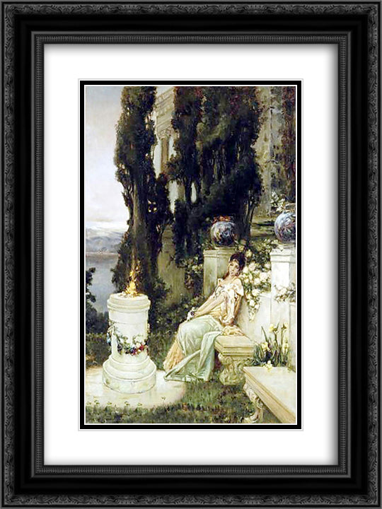 A Lady on a Marble Bench in Ancient Rome 18x24 Black Ornate Wood Framed Art Print Poster with Double Matting by Kotarbinski, Wilhelm