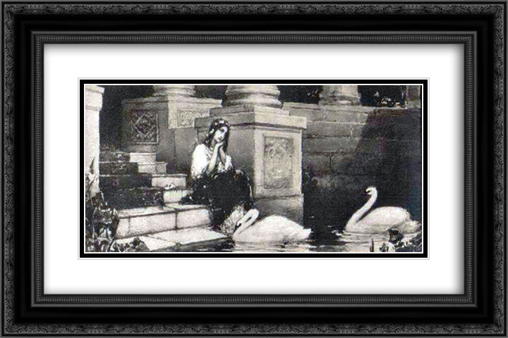 By the Pond 24x16 Black Ornate Wood Framed Art Print Poster with Double Matting by Kotarbinski, Wilhelm