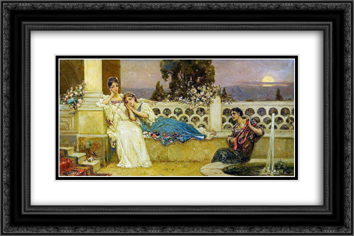 Eveneing at the Terrace 24x16 Black Ornate Wood Framed Art Print Poster with Double Matting by Kotarbinski, Wilhelm
