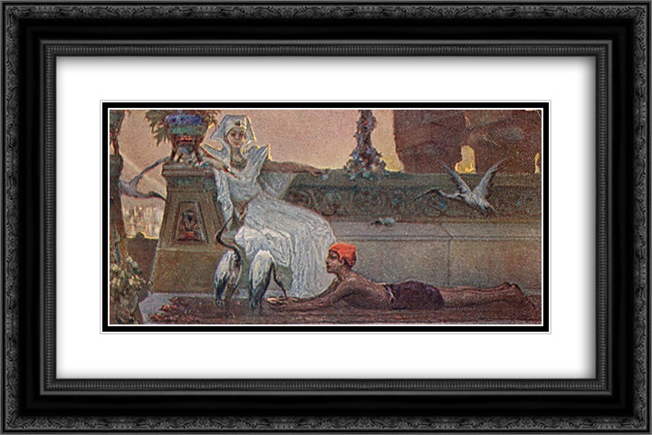 Ibises Feeding 24x16 Black Ornate Wood Framed Art Print Poster with Double Matting by Kotarbinski, Wilhelm