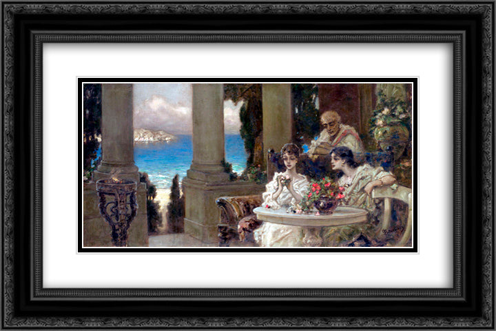 On the Terrace 24x16 Black Ornate Wood Framed Art Print Poster with Double Matting by Kotarbinski, Wilhelm