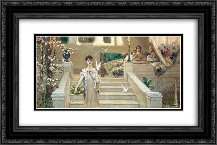 Roman Beauty with Doves 24x16 Black Ornate Wood Framed Art Print Poster with Double Matting by Kotarbinski, Wilhelm