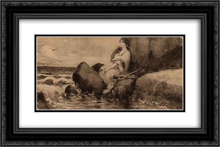 Sappho 24x16 Black Ornate Wood Framed Art Print Poster with Double Matting by Kotarbinski, Wilhelm
