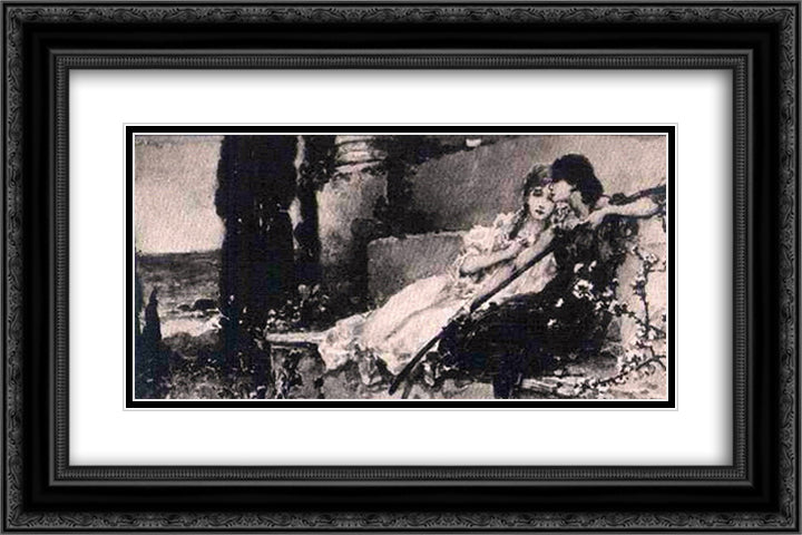 The Evening Silence 24x16 Black Ornate Wood Framed Art Print Poster with Double Matting by Kotarbinski, Wilhelm