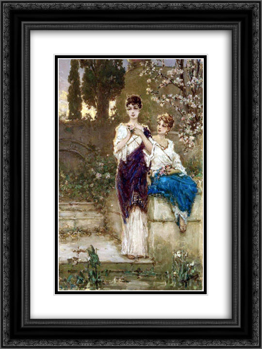 Two Beauties 18x24 Black Ornate Wood Framed Art Print Poster with Double Matting by Kotarbinski, Wilhelm