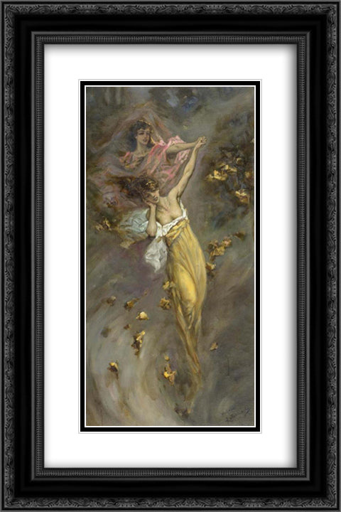 Two Girls in Yellow and Pink 16x24 Black Ornate Wood Framed Art Print Poster with Double Matting by Kotarbinski, Wilhelm