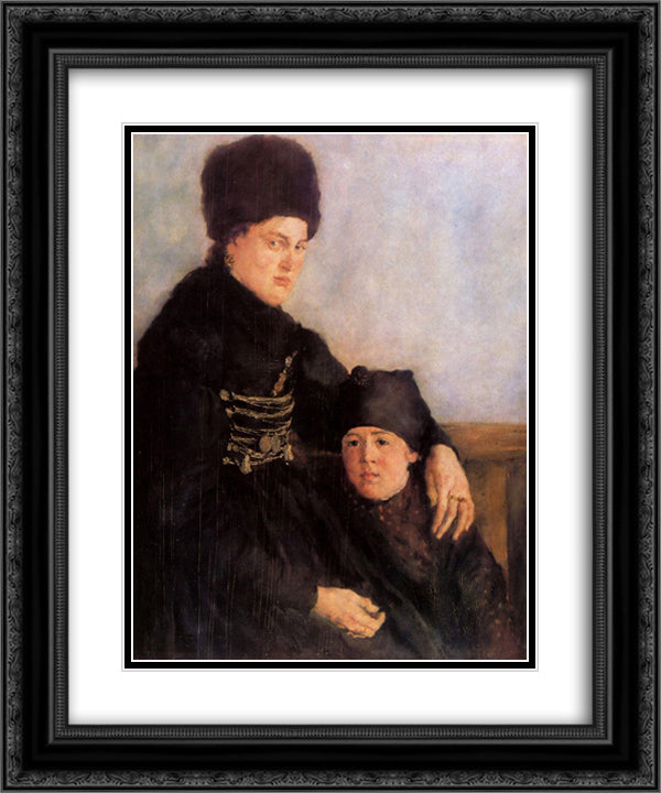 Dachauerin mit Kind 20x24 Black Ornate Wood Framed Art Print Poster with Double Matting by Leibl, Wilhelm