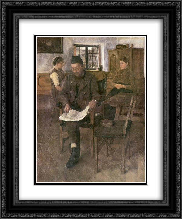 Der Zeitungsleser 20x24 Black Ornate Wood Framed Art Print Poster with Double Matting by Leibl, Wilhelm