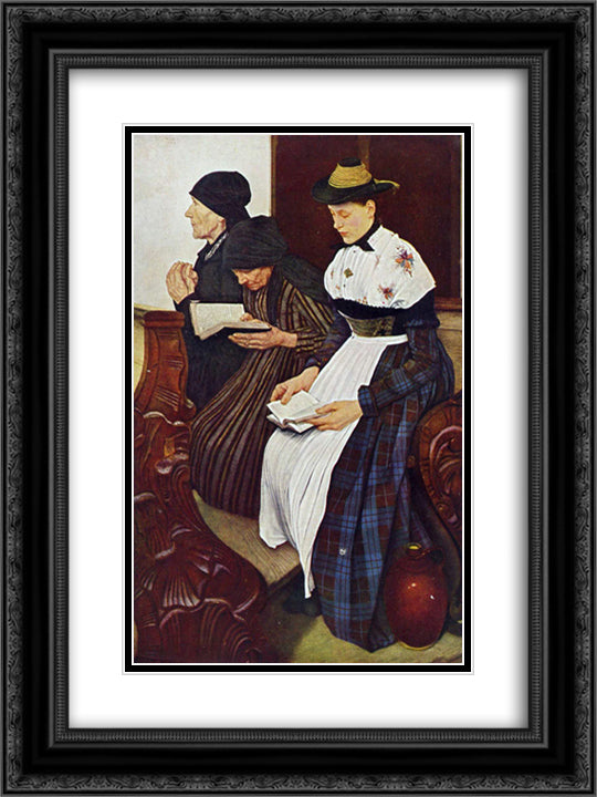 Die drei Frauen in der Kirche 18x24 Black Ornate Wood Framed Art Print Poster with Double Matting by Leibl, Wilhelm