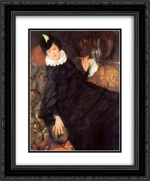 Die junge Pariserin (Die Kokotte) 20x24 Black Ornate Wood Framed Art Print Poster with Double Matting by Leibl, Wilhelm