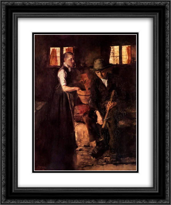 In der Kuche (Kuche in Kutterling) 20x24 Black Ornate Wood Framed Art Print Poster with Double Matting by Leibl, Wilhelm