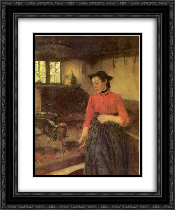 Madchen am Herd 20x24 Black Ornate Wood Framed Art Print Poster with Double Matting by Leibl, Wilhelm