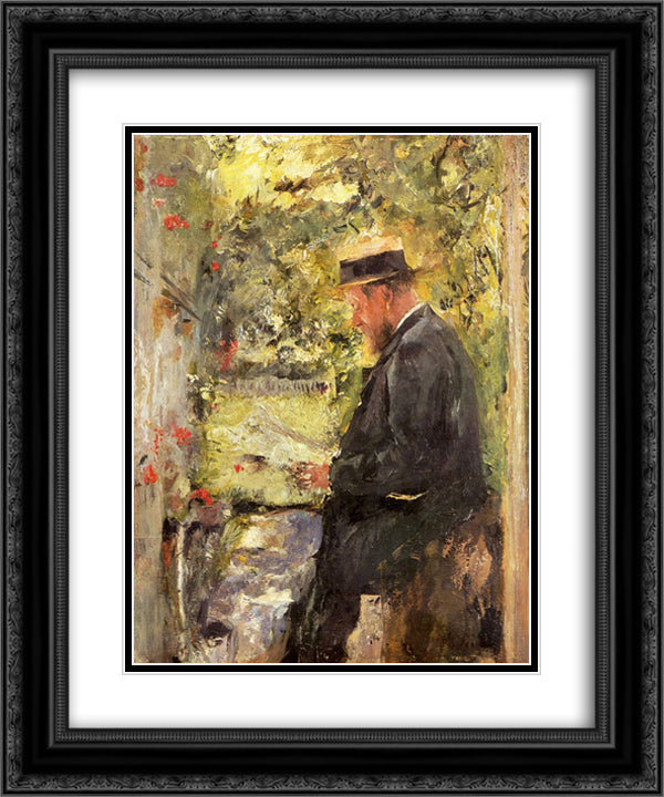 Portrat des Tierarztes Dr. Reindl in der Laube 20x24 Black Ornate Wood Framed Art Print Poster with Double Matting by Leibl, Wilhelm