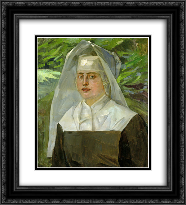 Bildnis einer Ordensschwester in einem sommerlichen Garten 20x22 Black Ornate Wood Framed Art Print Poster with Double Matting by Trubner, Wilhelm