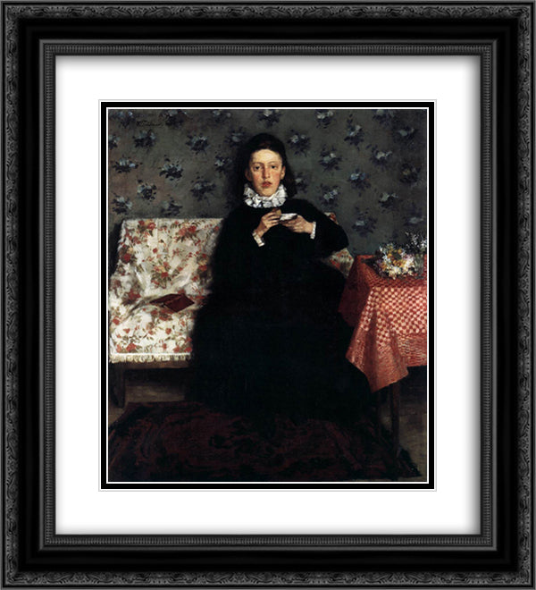 On the Sofa 20x22 Black Ornate Wood Framed Art Print Poster with Double Matting by Trubner, Wilhelm