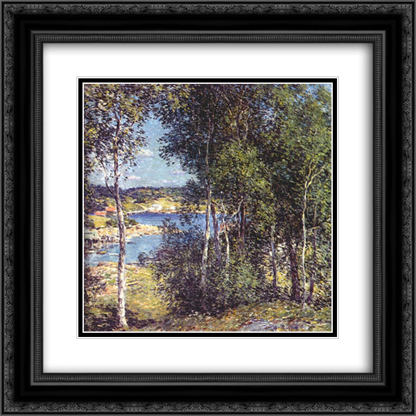 A Family of Birches 20x20 Black Ornate Wood Framed Art Print Poster with Double Matting by Metcalf, Willard