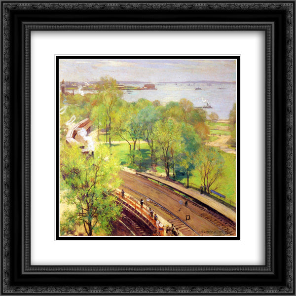 Battery Park, Spring 20x20 Black Ornate Wood Framed Art Print Poster with Double Matting by Metcalf, Willard