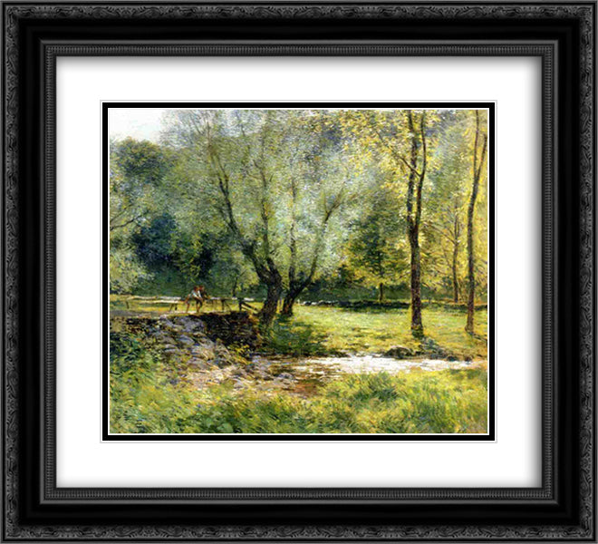 Boys Fishing 22x20 Black Ornate Wood Framed Art Print Poster with Double Matting by Metcalf, Willard