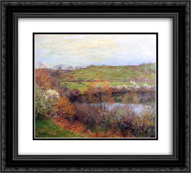 Buds and Blossoms 22x20 Black Ornate Wood Framed Art Print Poster with Double Matting by Metcalf, Willard