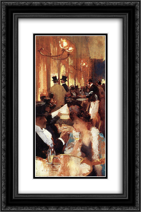 Cafe 16x24 Black Ornate Wood Framed Art Print Poster with Double Matting by Metcalf, Willard