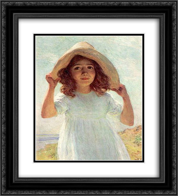 Child in Sunlight 20x22 Black Ornate Wood Framed Art Print Poster with Double Matting by Metcalf, Willard