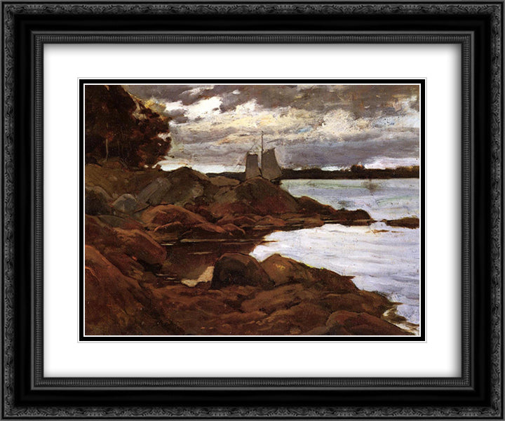 Close of Day on the Maine Shore 24x20 Black Ornate Wood Framed Art Print Poster with Double Matting by Metcalf, Willard