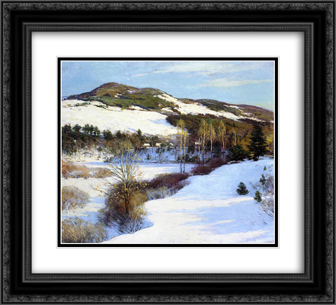 Cornish Hills 22x20 Black Ornate Wood Framed Art Print Poster with Double Matting by Metcalf, Willard