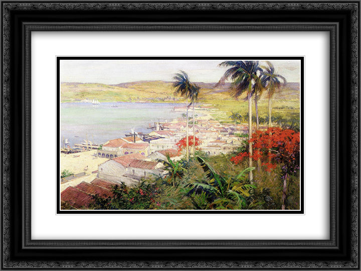 Havana Harbor 24x18 Black Ornate Wood Framed Art Print Poster with Double Matting by Metcalf, Willard