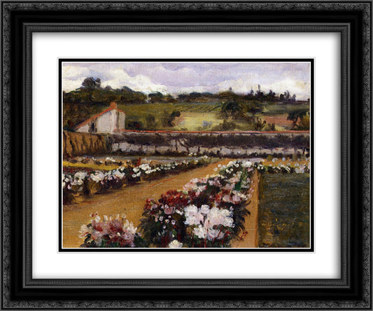 Monet's Formal Garden 24x20 Black Ornate Wood Framed Art Print Poster with Double Matting by Metcalf, Willard