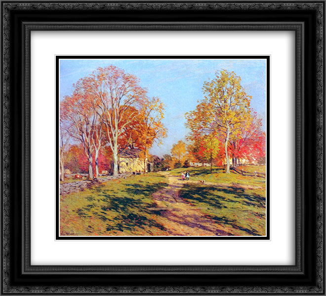 Morning Shadows 22x20 Black Ornate Wood Framed Art Print Poster with Double Matting by Metcalf, Willard
