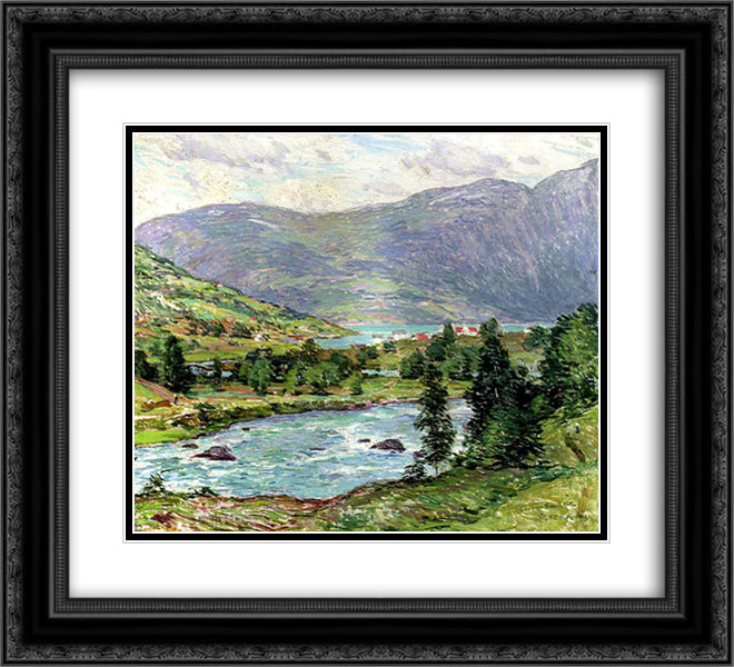 Mountain Lakes, Olden, Norwas 22x20 Black Ornate Wood Framed Art Print Poster with Double Matting by Metcalf, Willard