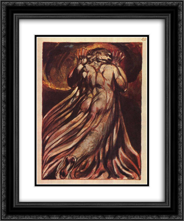 A white haired man in a long, pale robe who flees from us with his hands raised 20x24 Black Ornate Wood Framed Art Print Poster with Double Matting by Blake, William