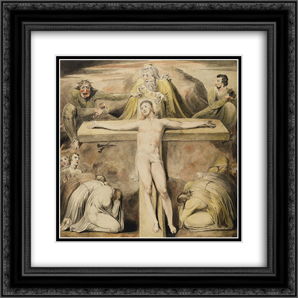 Christ Nailed to the Cross The Third Hour 20x20 Black Ornate Wood Framed Art Print Poster with Double Matting by Blake, William