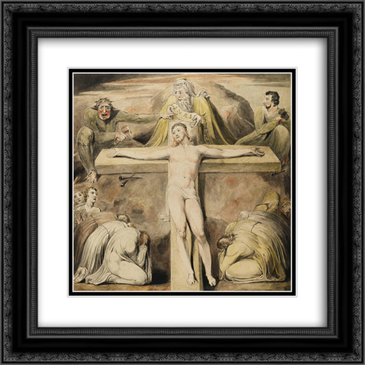 Christ Nailed to the Cross The Third Hour 20x20 Black Ornate Wood Framed Art Print Poster with Double Matting by Blake, William