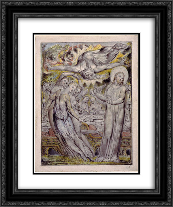 Christ refusing the banquet offered by Satan 20x24 Black Ornate Wood Framed Art Print Poster with Double Matting by Blake, William