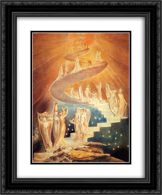 Jacob's Ladder 20x24 Black Ornate Wood Framed Art Print Poster with Double Matting by Blake, William