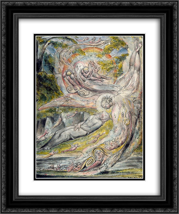 Milton`s Mysterious Dream 20x24 Black Ornate Wood Framed Art Print Poster with Double Matting by Blake, William