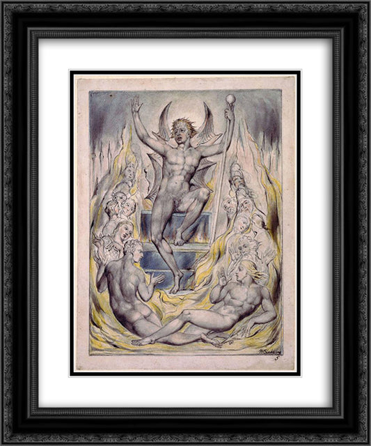 Satan Addressing his Potentates 20x24 Black Ornate Wood Framed Art Print Poster with Double Matting by Blake, William