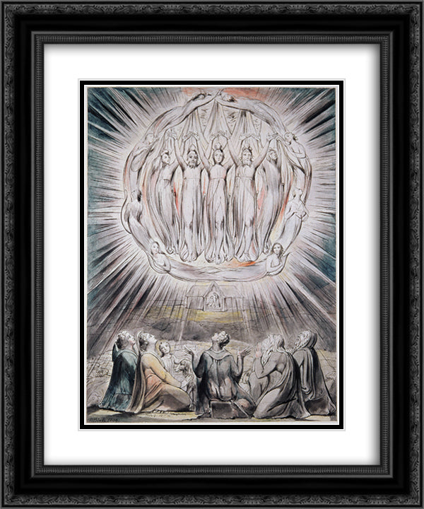 The Angels appearing to the Shepherds 20x24 Black Ornate Wood Framed Art Print Poster with Double Matting by Blake, William