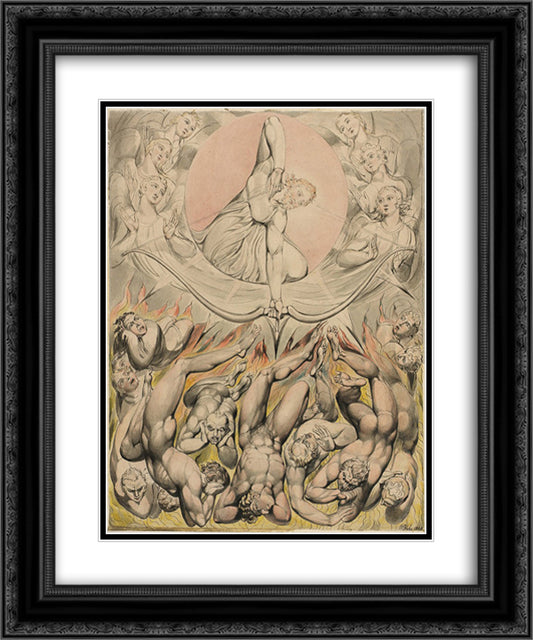 The Casting of the Rebel Angels into Hell 20x24 Black Ornate Wood Framed Art Print Poster with Double Matting by Blake, William