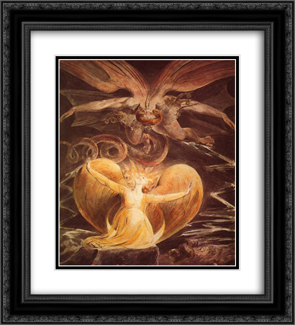 The Great Red Dragon and the Woman clothed with the sun 20x22 Black Ornate Wood Framed Art Print Poster with Double Matting by Blake, William