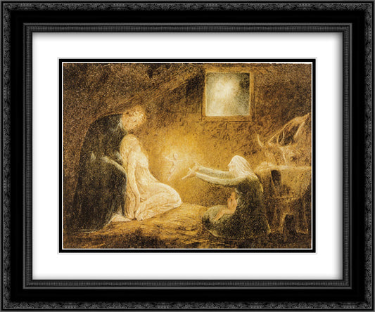 The Nativity 24x20 Black Ornate Wood Framed Art Print Poster with Double Matting by Blake, William