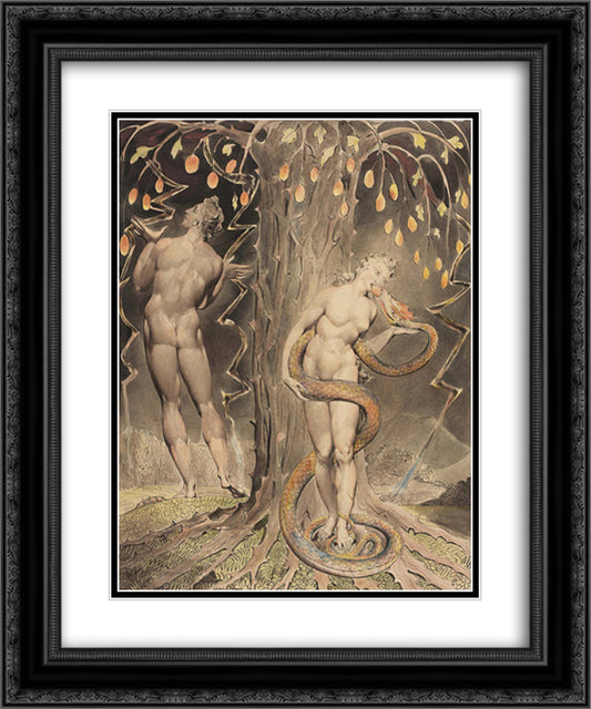 The Temptation and Fall of Eve 20x24 Black Ornate Wood Framed Art Print Poster with Double Matting by Blake, William