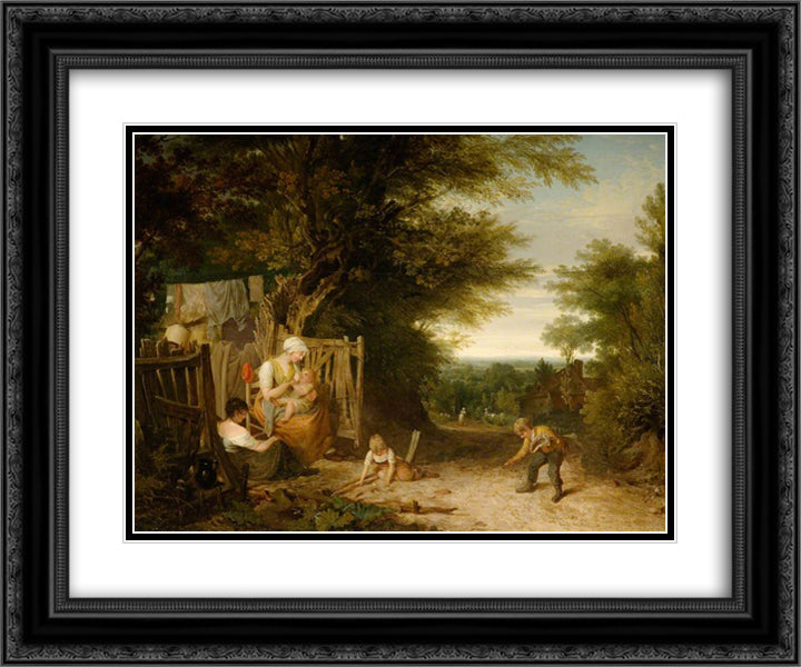At the Cottage Gate 24x20 Black Ornate Wood Framed Art Print Poster with Double Matting by Collins, William
