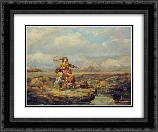 Coast Scene with Figures 24x20 Black Ornate Wood Framed Art Print Poster with Double Matting by Collins, William